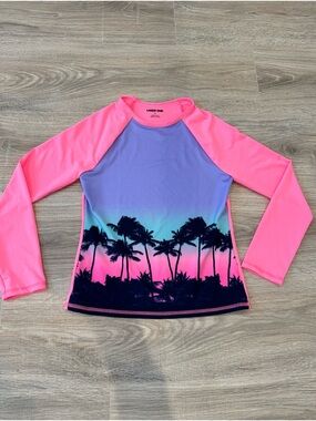 Lands' End Girls' Tropical Sunset Rash Guard - Pink & Purple